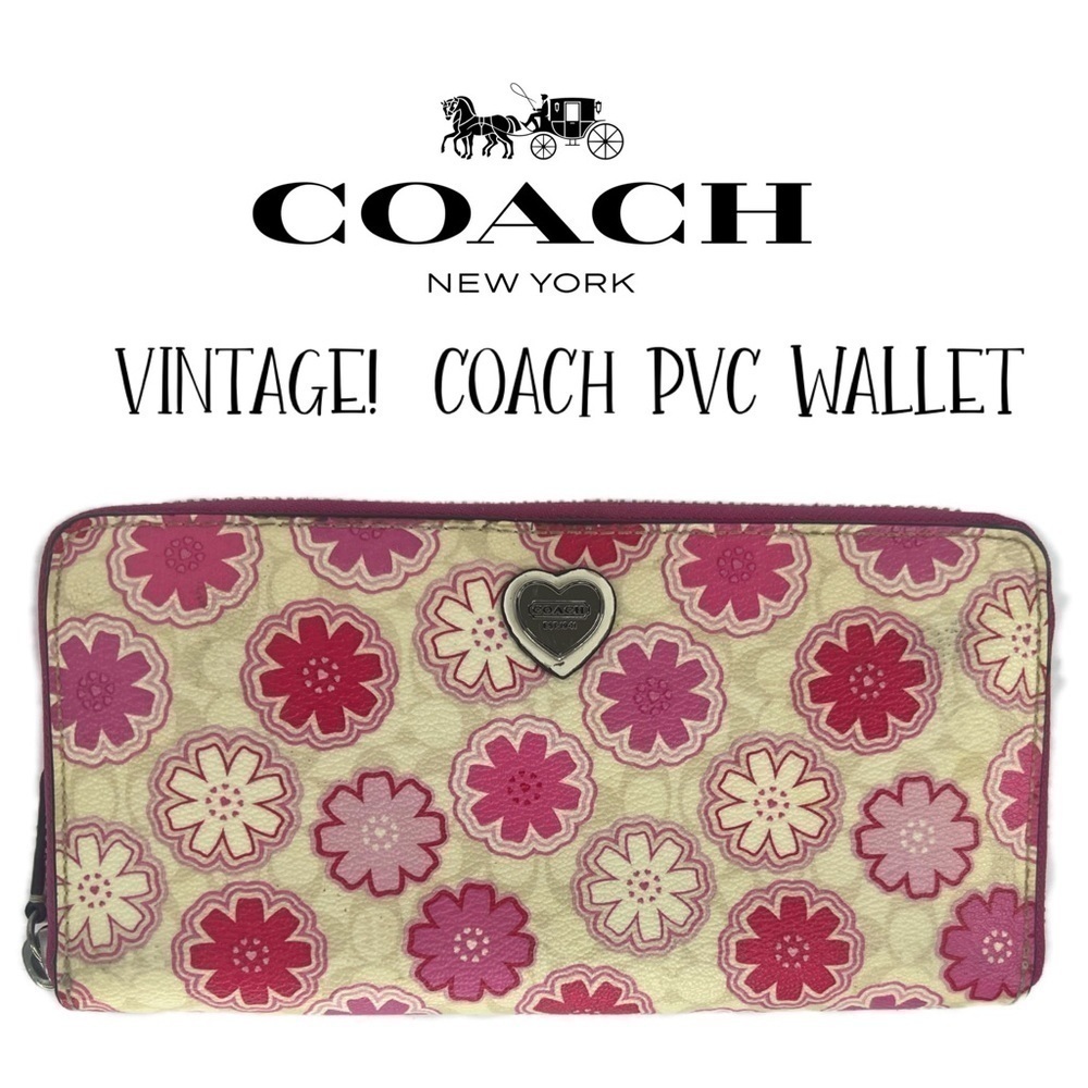 COACH FLORAL PRINT ACCORDION ZIP WALLET F50672 White and Pink Vintage Y2K - Picture 2 of 9
